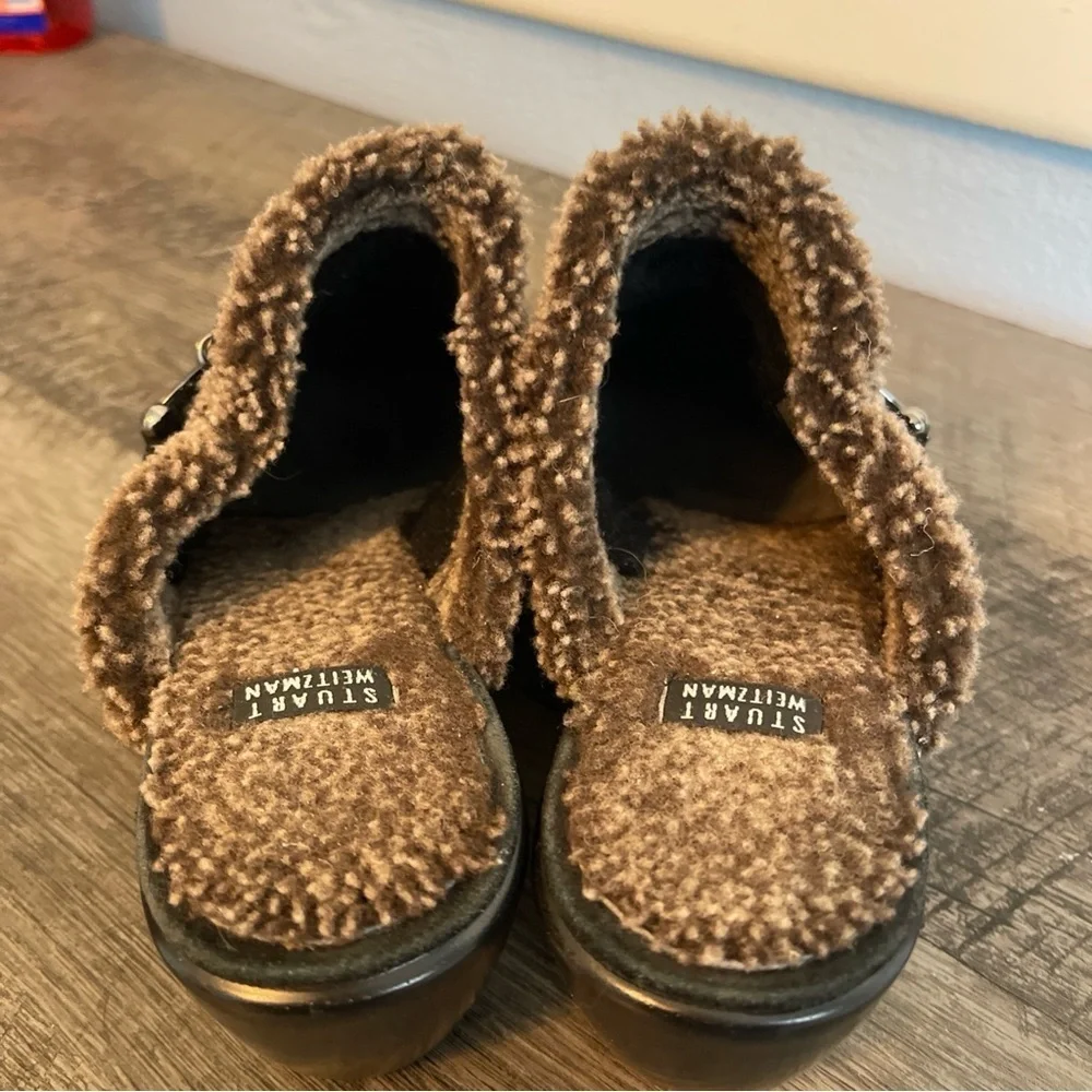 Stuart Weitzman Black Suede Mules with Brown Fur size 7M
